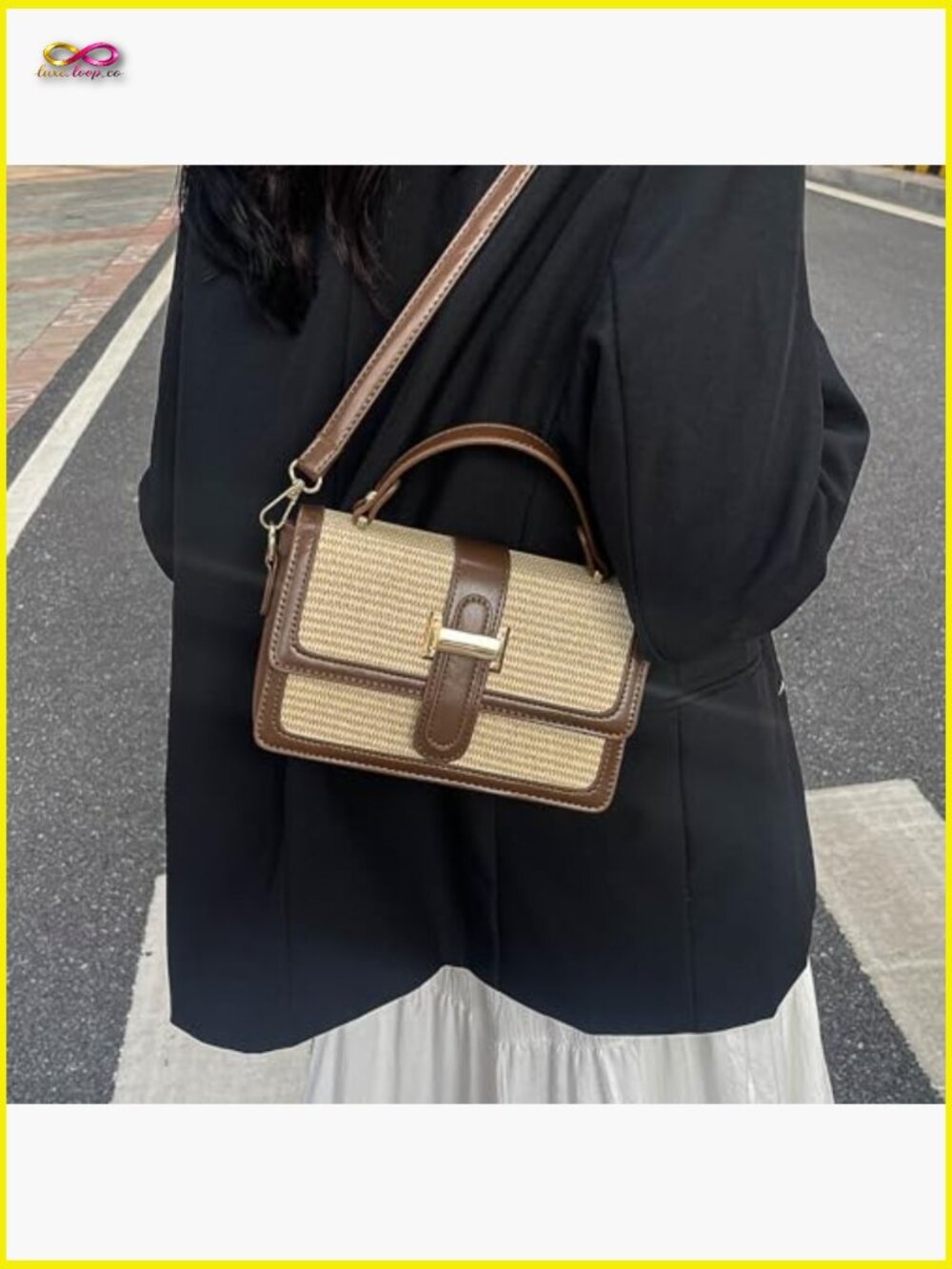 Straw Crossbody Purse for Women Summer Leather Shoulder Bag Woven Tote - Picture 2 of 7
